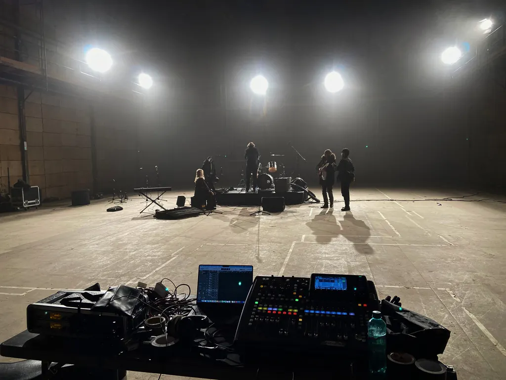 Audio set-up on stage at Twickenham Studios